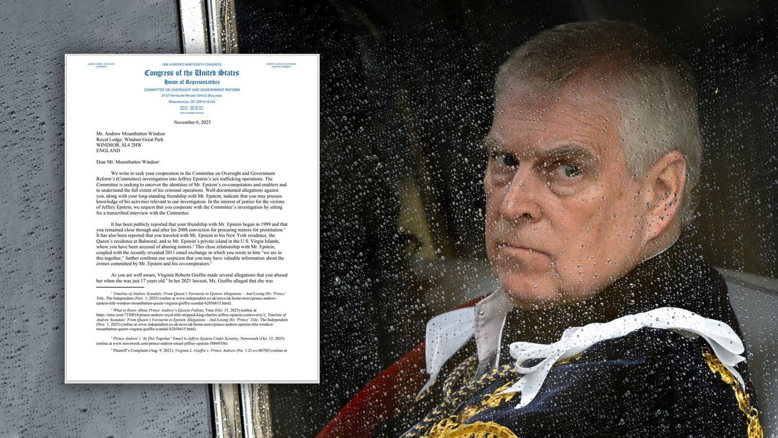 Andrew Mountbatten Windsor summoned by US Congress