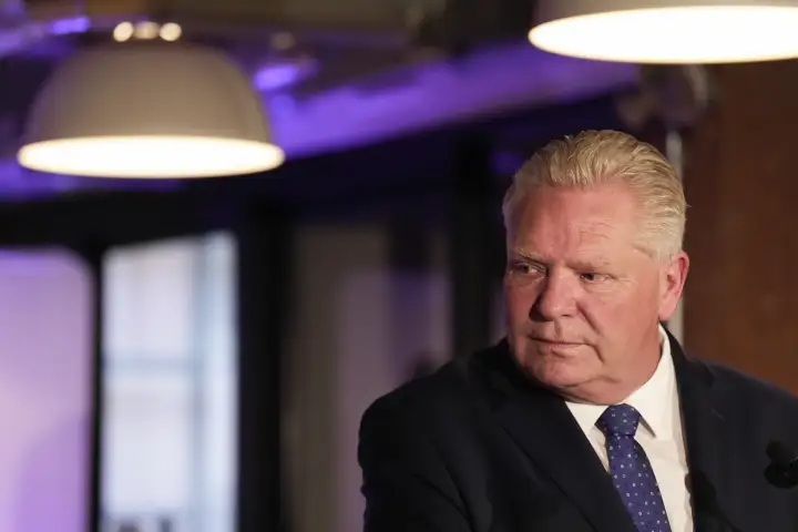 Protesters rally outside Doug Ford's Etobicoke office over new regulations