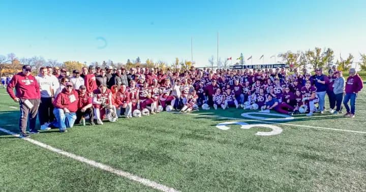 Regina Thunder receives Prairie Football Conference trophy from Saskatoon Hilltops Regina Thunder receives Prairie Football Conference trophy from Saskatoon Hilltops